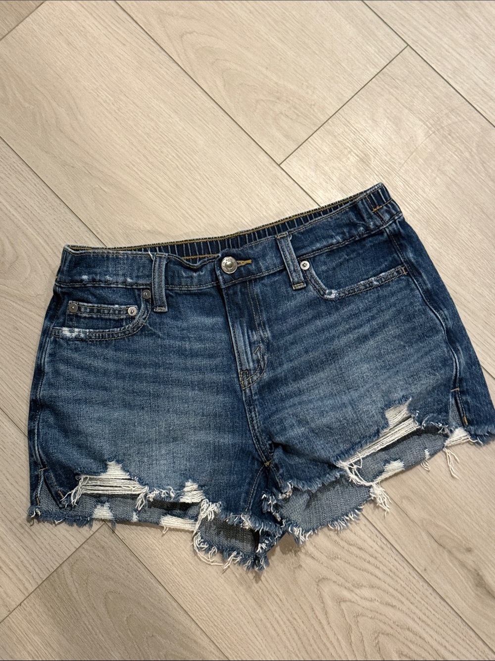 aerie Dark Blue Distressed Denim Cutoff Shorts